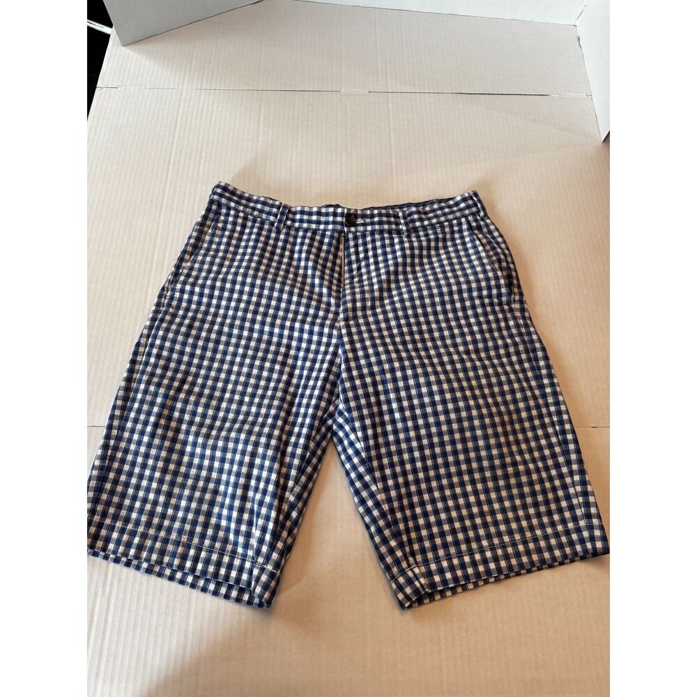 Brooks Brothers Men's Blue Gingham Plaid Shorts Size 34 Flat Front Cotton